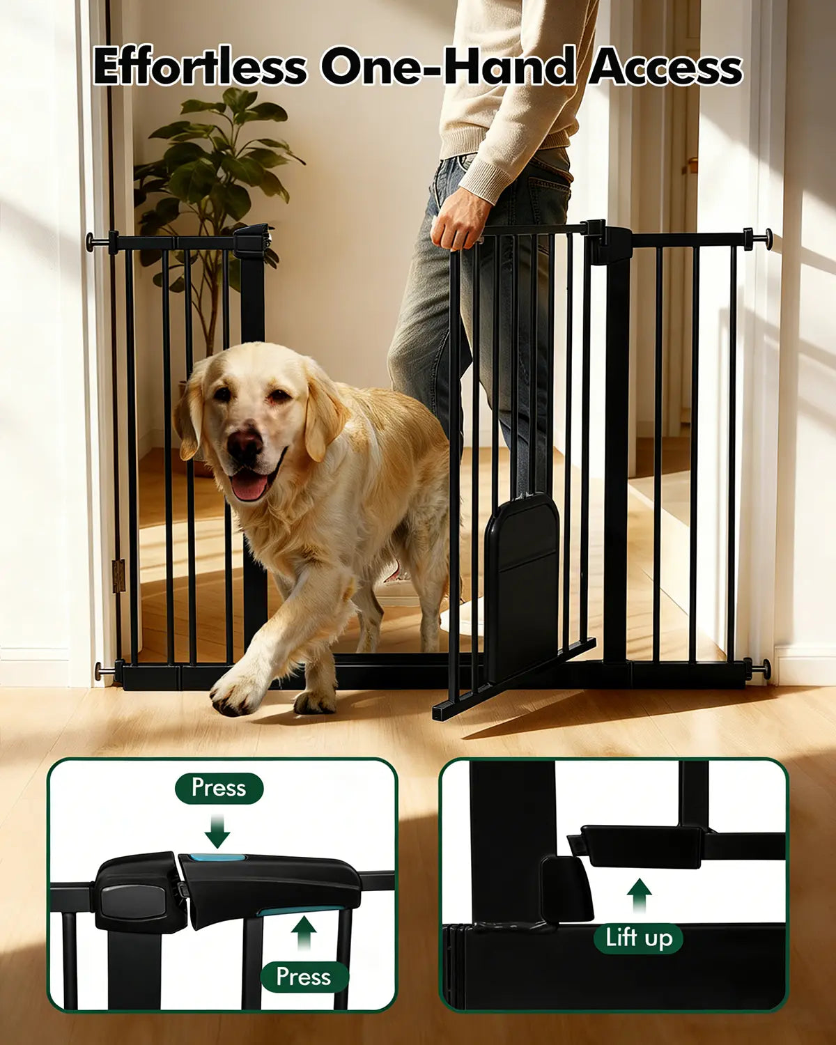 Versatile Adjustable Pet Gate with Cat Door – Auto-Close Safety Gate for Doorways &amp; Stairs, Perfect for Multi-Pet Homes (29–45 Inches, White/Black)