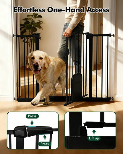 Versatile Adjustable Pet Gate with Cat Door – Auto-Close Safety Gate for Doorways & Stairs, Perfect for Multi-Pet Homes (29–45 Inches, White/Black)