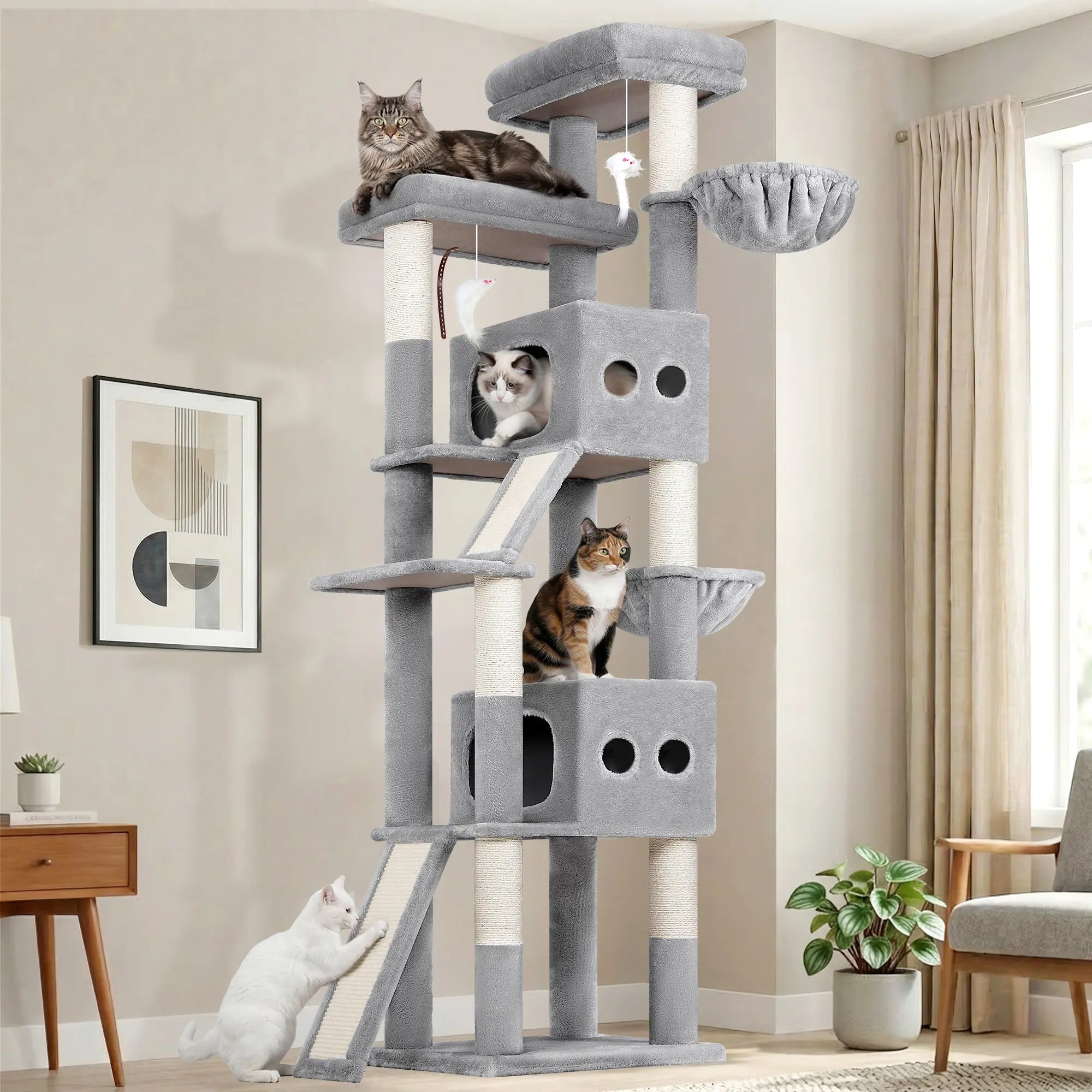 Ultimate 83-Inch Heavy Duty Cat Tower for Big Cats - Sturdy Multi-Cat Condo with Scratching Boards, Perfect for Maine Coons!
