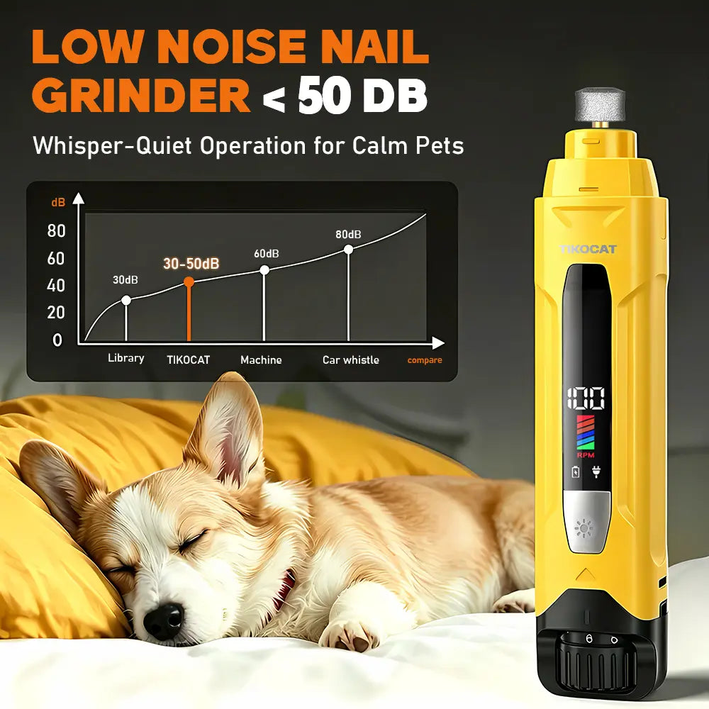 TIKOCAT 2-IN-1 Whisper Quiet Dog Nail Grinder Kit - 50% More Power, 6-Speed with LED Display &amp; Lights, Stress-Free Grooming for All Breeds