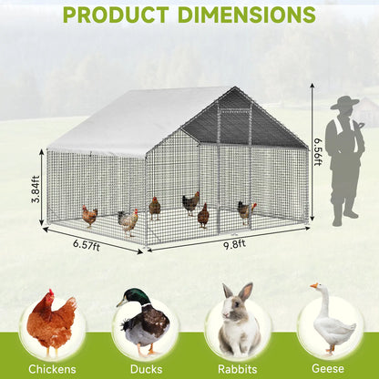 Petony Heavy-Duty Large Metal Chicken Coop - Galvanized Outdoor Poultry Cage with UV Protection & Security Lock for Backyard Hens