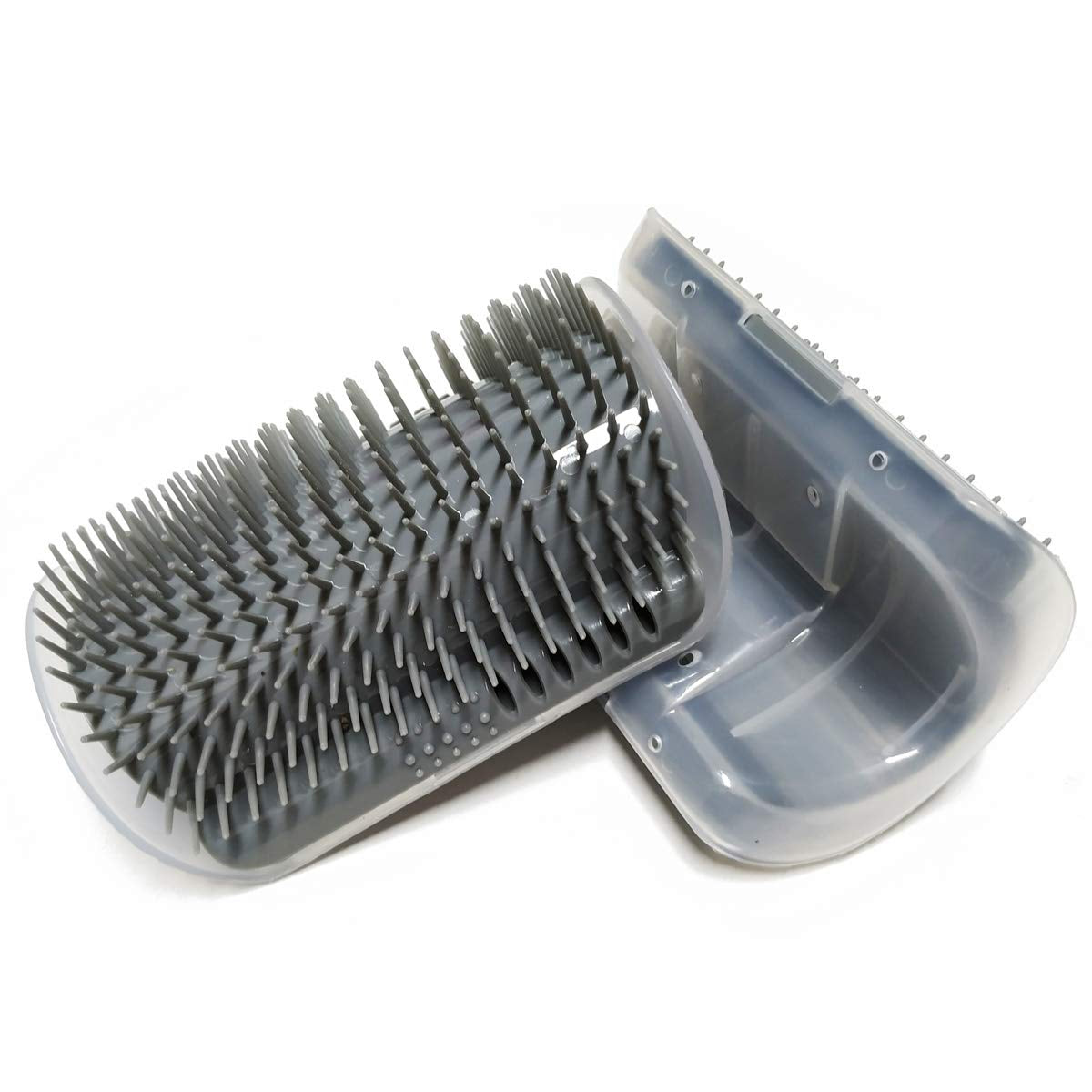 2 Pack Catnip Wall Corner Massage Comb &amp; Scratcher - Soft Grooming Brush Tool for Cats &amp; Dogs (Gray)
