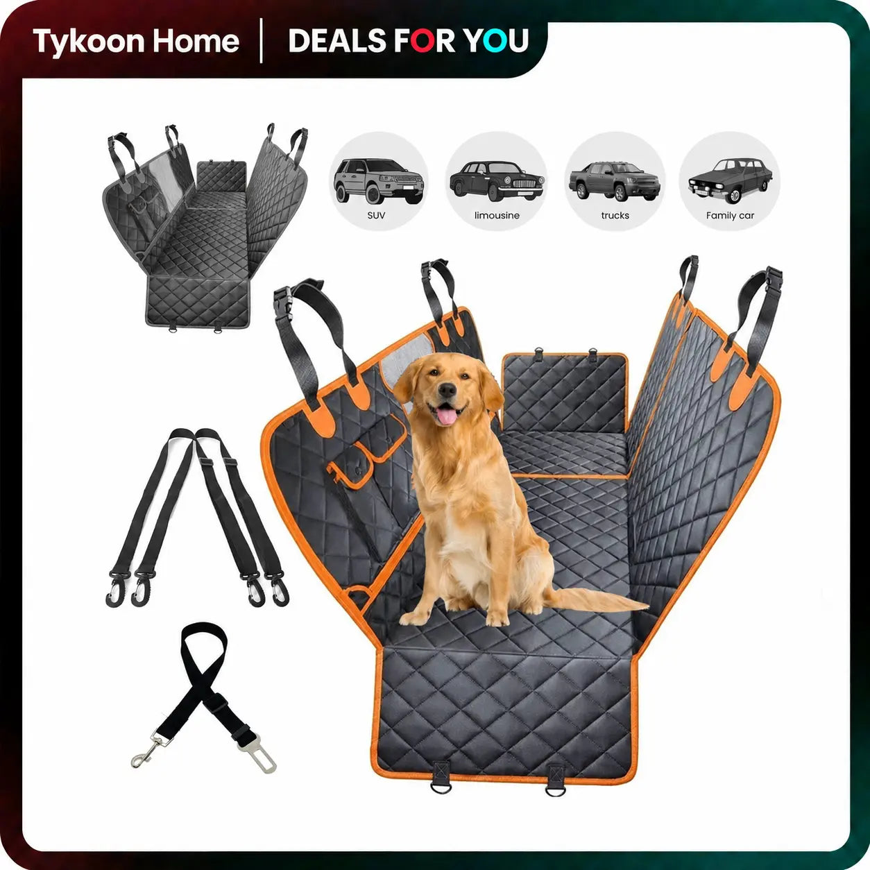Premium Waterproof Dog Car Seat Cover - Scratchproof Hammock with 4 Storage Bags &amp; Non-Slip Backseat Protector for Cars, Trucks &amp; SUVs - Easy to Clean &amp; Install!