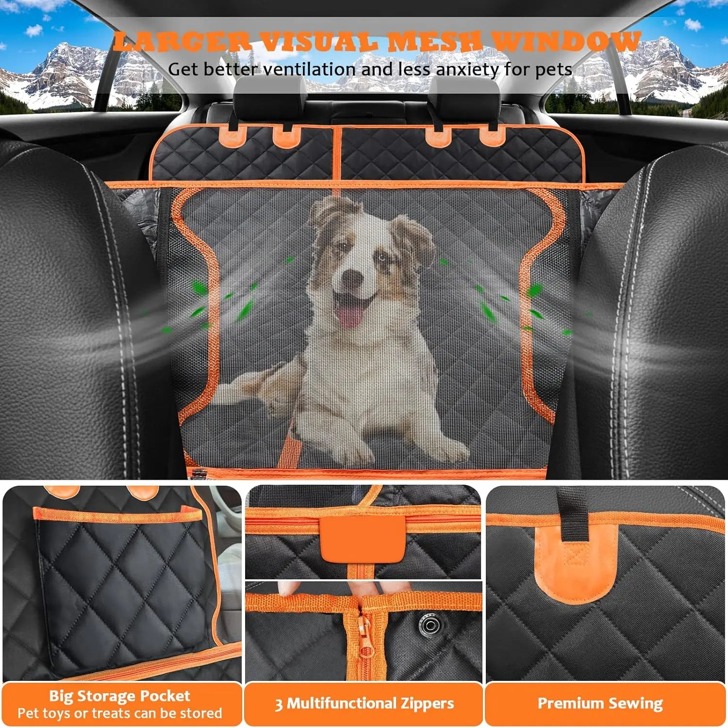 Premium Waterproof Dog Car Seat Cover - Scratchproof Hammock with 4 Storage Bags &amp; Non-Slip Backseat Protector for Cars, Trucks &amp; SUVs - Easy to Clean &amp; Install!