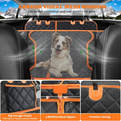 Premium Waterproof Dog Car Seat Cover - Scratchproof Hammock with 4 Storage Bags & Non-Slip Backseat Protector for Cars, Trucks & SUVs - Easy to Clean & Install!