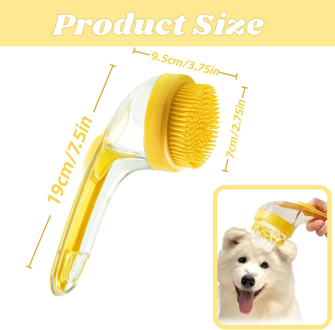 2-in-1 Dog Bath Brush with Soap Dispenser - Soft Silicone Grooming Scrubber for Dogs &amp; Cats - Perfect for Long &amp; Short Hair - Yellow