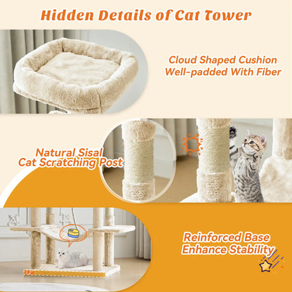 Deluxe 66-Inch Cat Tree Tower - Multi-Level Indoor Playground with Scratching Post, Cozy Condo, Climbing Ladder & Plush Toy for Happy Cats