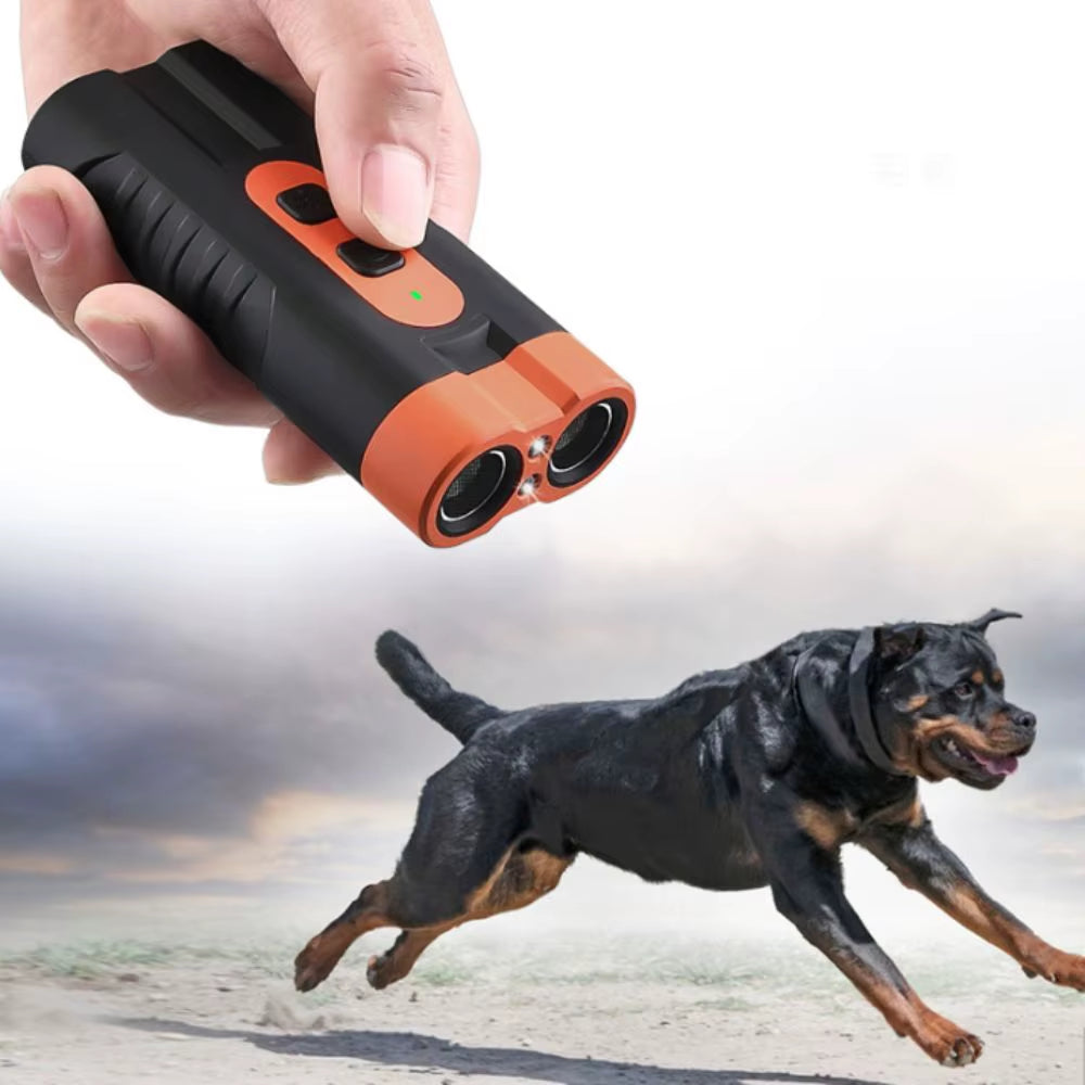 Rechargeable Ultrasonic Dog Repeller with Remote Control &amp; LED Flashlight – Effective Anti-Barking Training Device