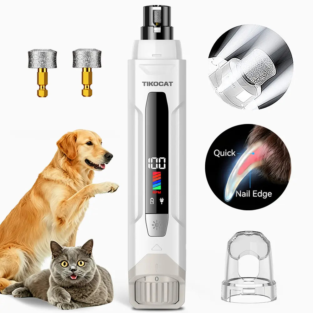 TIKOCAT 2-IN-1 Whisper Quiet Dog Nail Grinder Kit - 50% More Power, 6-Speed with LED Display &amp; Lights, Stress-Free Grooming for All Breeds