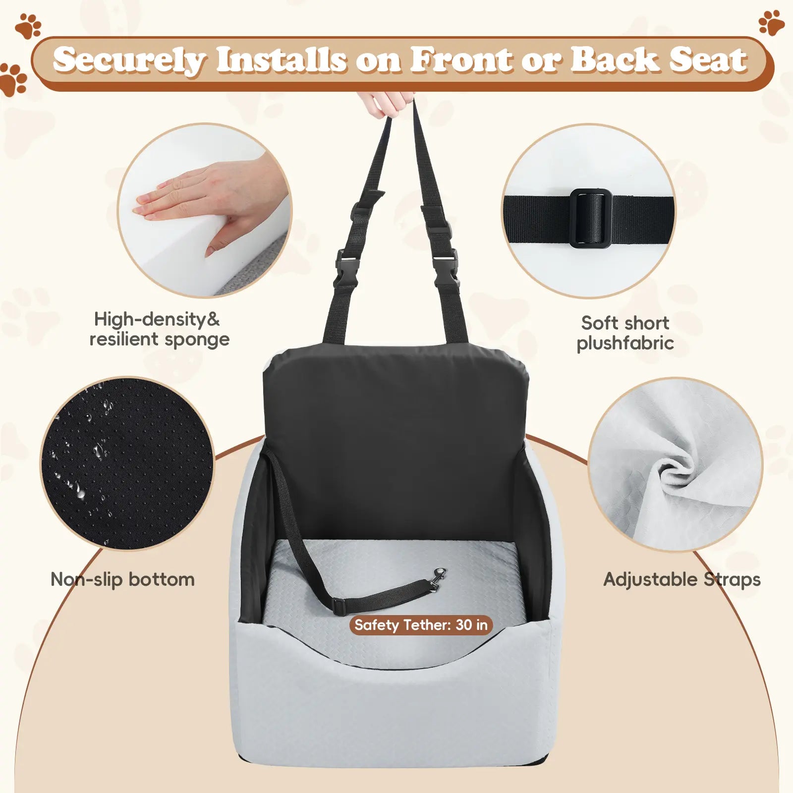 VALUXE Waterproof Dog Car Booster Seat - All-Season Enclosed Design with Seat Belt Straps for Safe Pet Travel