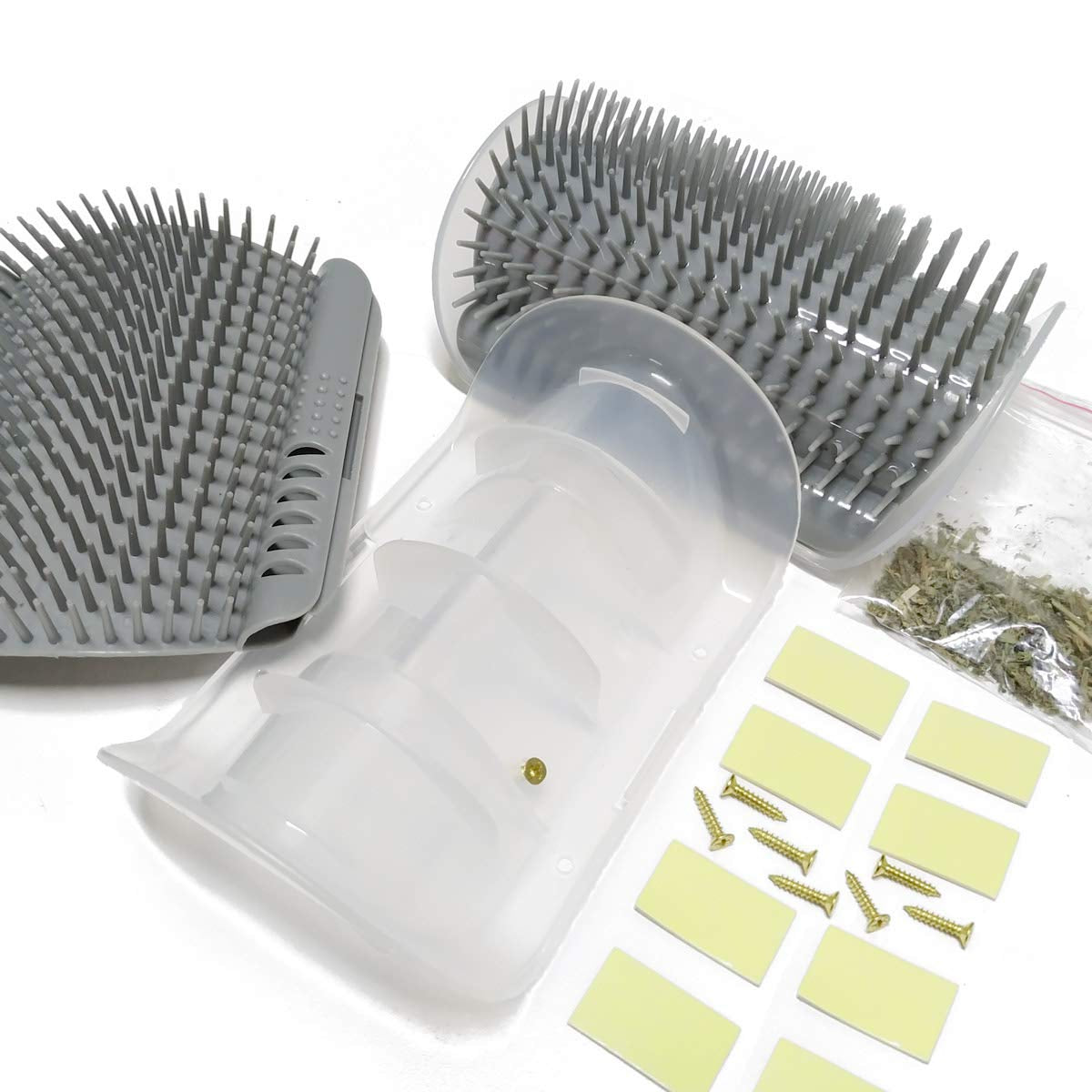 2 Pack Catnip Wall Corner Massage Comb &amp; Scratcher - Soft Grooming Brush Tool for Cats &amp; Dogs (Gray)