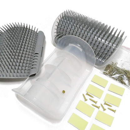 2 Pack Catnip Wall Corner Massage Comb & Scratcher - Soft Grooming Brush Tool for Cats & Dogs (Gray)