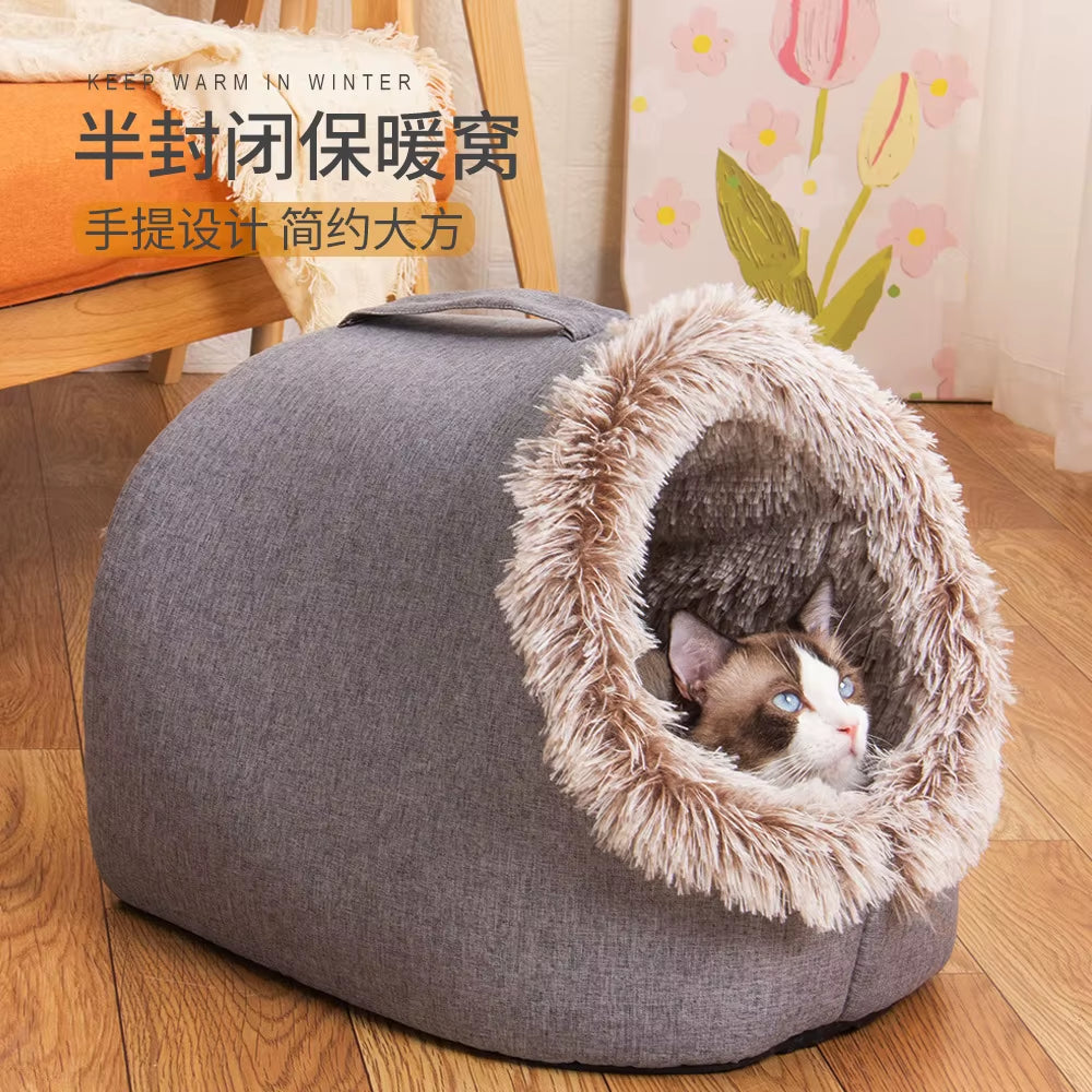 Cozy Self-Warming Winter Dog Bed &amp; Cat Sleeping Tent - Perfect Indoor Nest for Small to Medium Pets