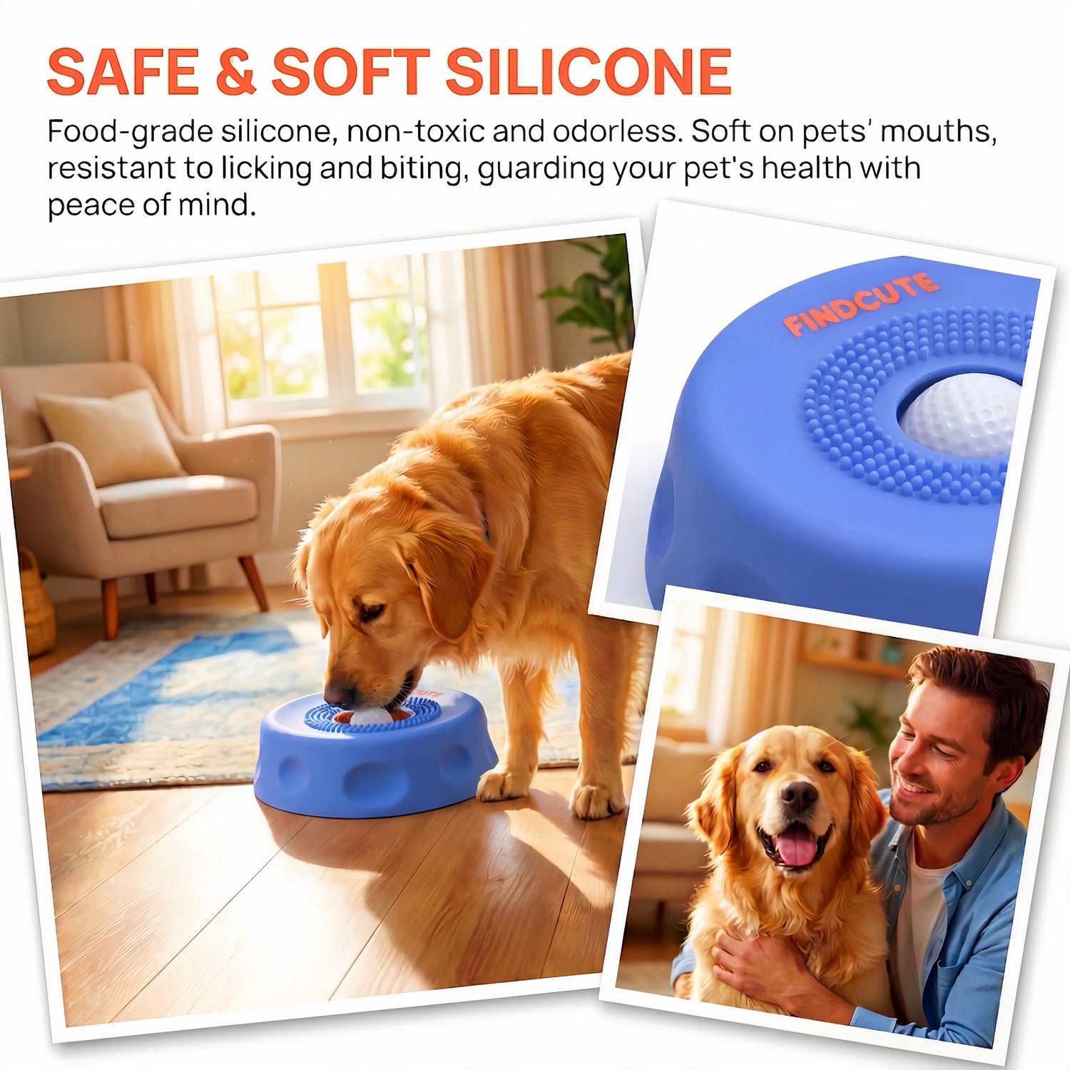 FINDCUTE 3-in-1 Slow Feeder Dog Lick Bowl - Hygienic Silicone Design for Fast Eaters, Easy to Clean, Perfect for All Food Types