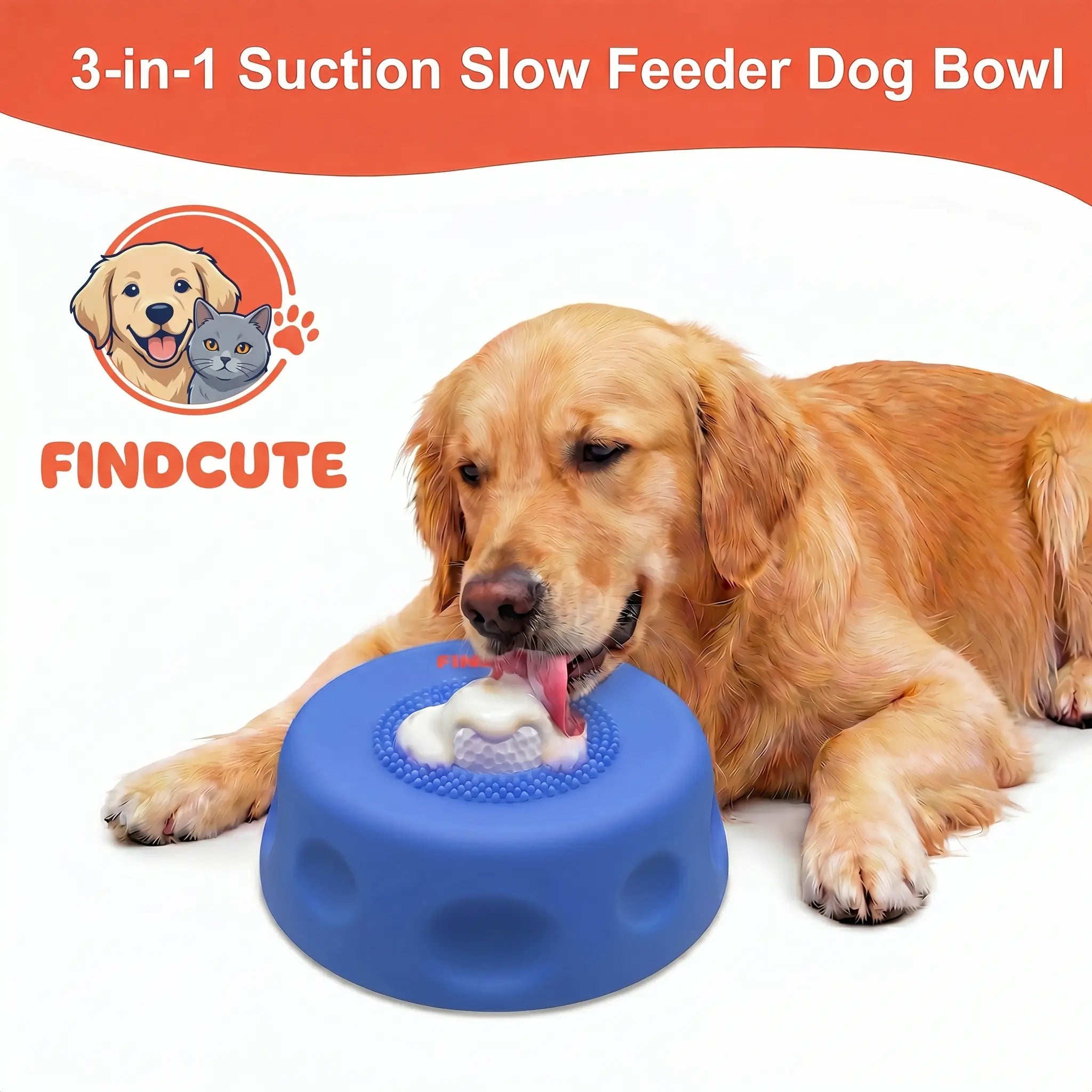 FINDCUTE 3-in-1 Slow Feeder Dog Lick Bowl - Hygienic Silicone Design for Fast Eaters, Easy to Clean, Perfect for All Food Types