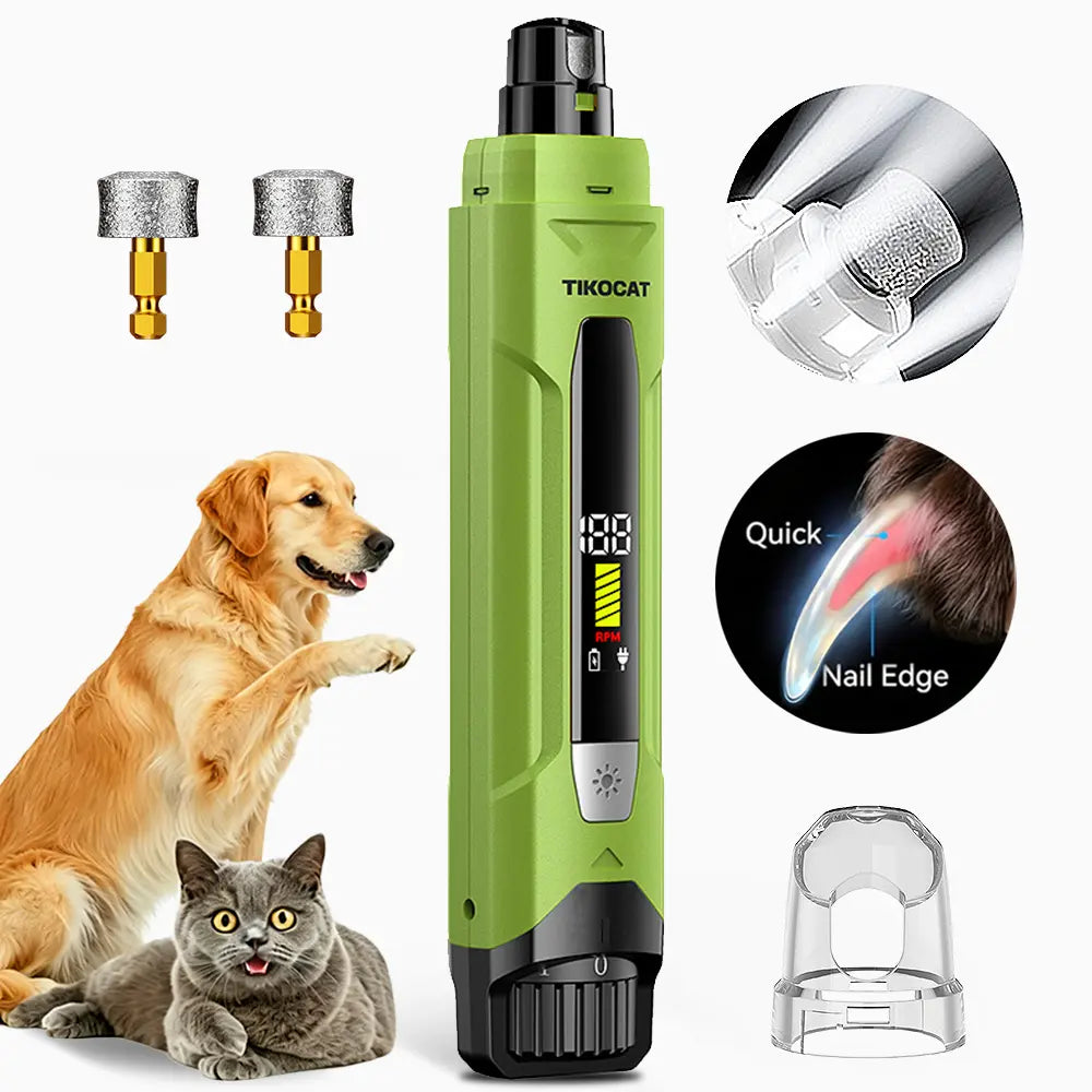 TIKOCAT 2-IN-1 Whisper Quiet Dog Nail Grinder Kit - 50% More Power, 6-Speed with LED Display &amp; Lights, Stress-Free Grooming for All Breeds