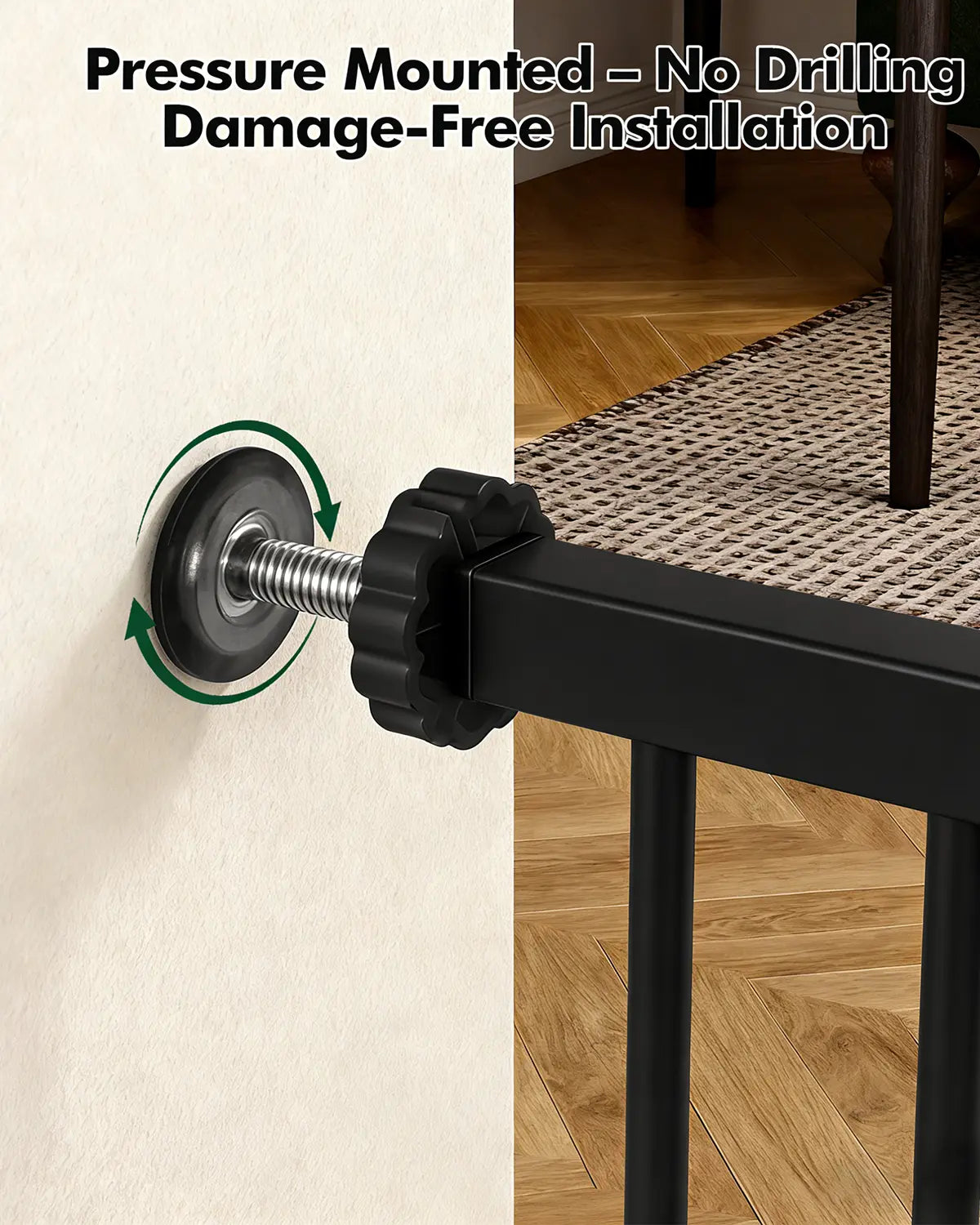Versatile Adjustable Pet Gate with Cat Door – Auto-Close Safety Gate for Doorways &amp; Stairs, Perfect for Multi-Pet Homes (29–45 Inches, White/Black)