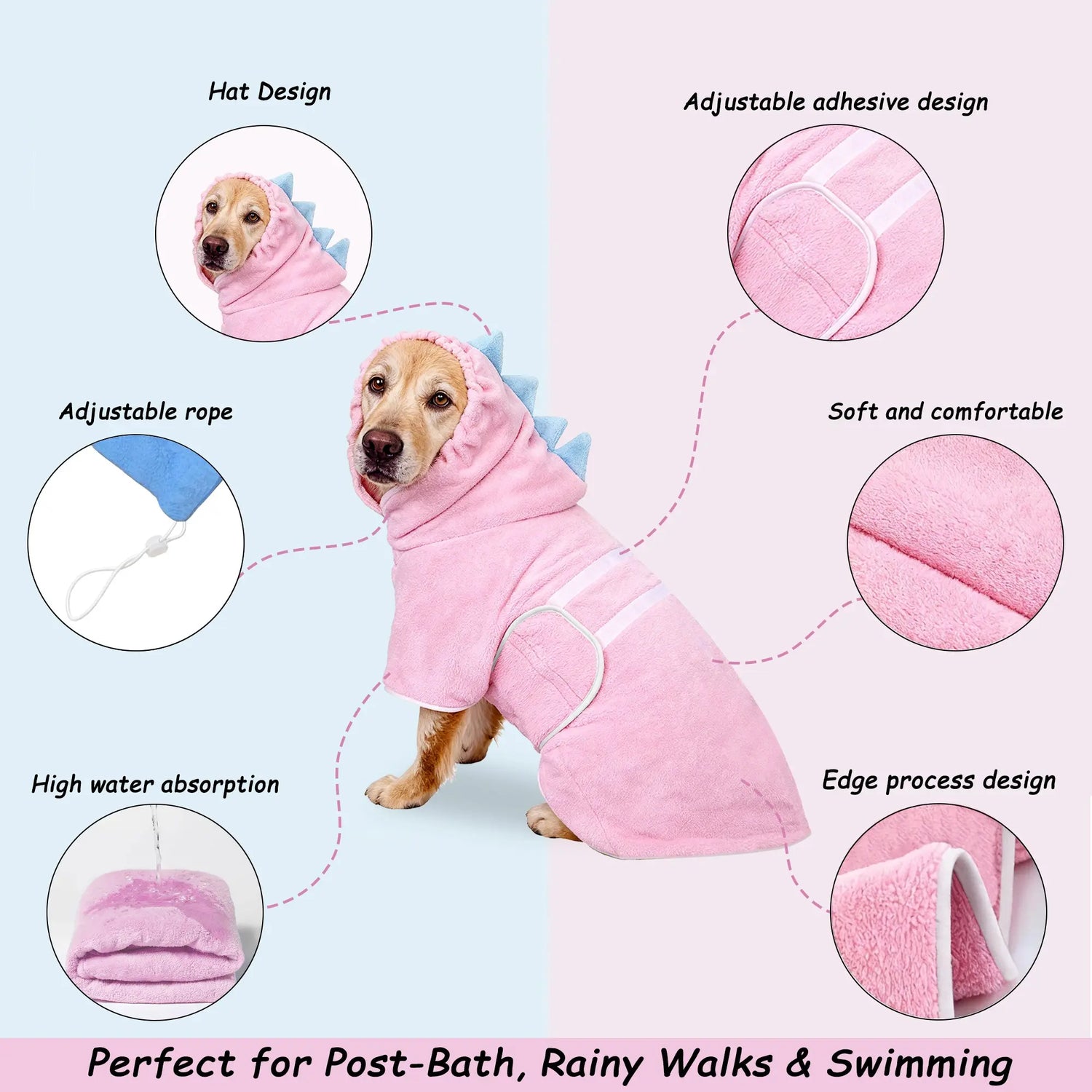 Adorable Dinosaur Dog Bathrobe - Quick-Dry, Super-Absorbent Towel Robe with Adjustable Straps for All Sizes!