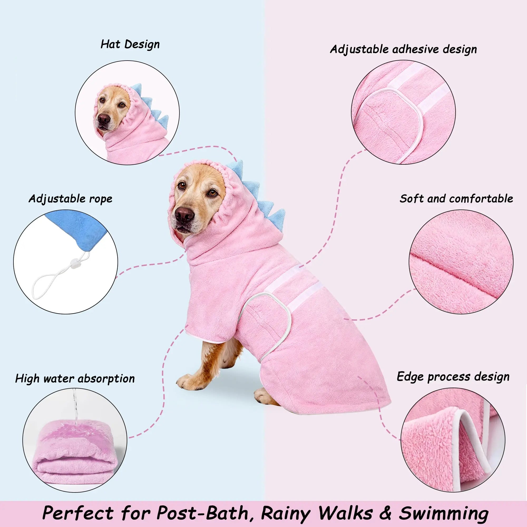 Adorable Dinosaur Dog Bathrobe - Quick-Dry, Super-Absorbent Towel Robe with Adjustable Straps for All Sizes!