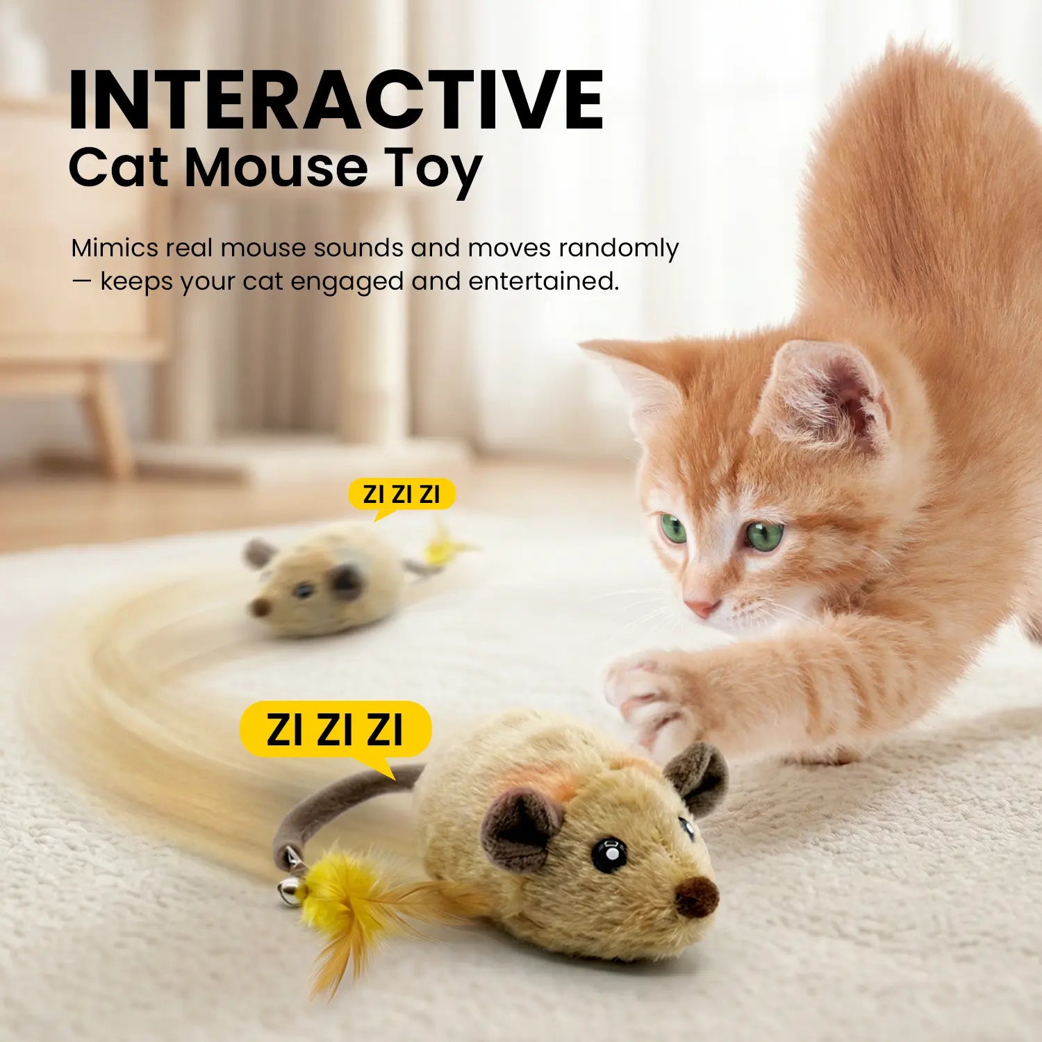 Exciting USB Rechargeable Cat Toy - Random Movement Mouse for Indoor Fun (Adapter Not Included)