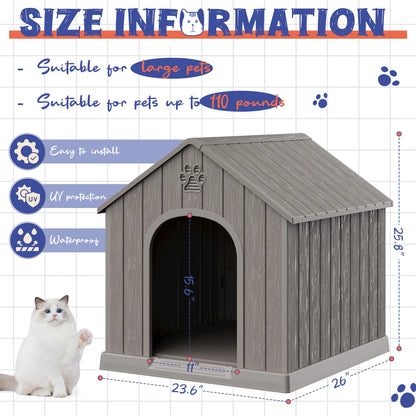 Durable Waterproof Dog House for All Sizes - Easy Clean, UV Resistant, Elevated with Air Vents & Drainage Holes