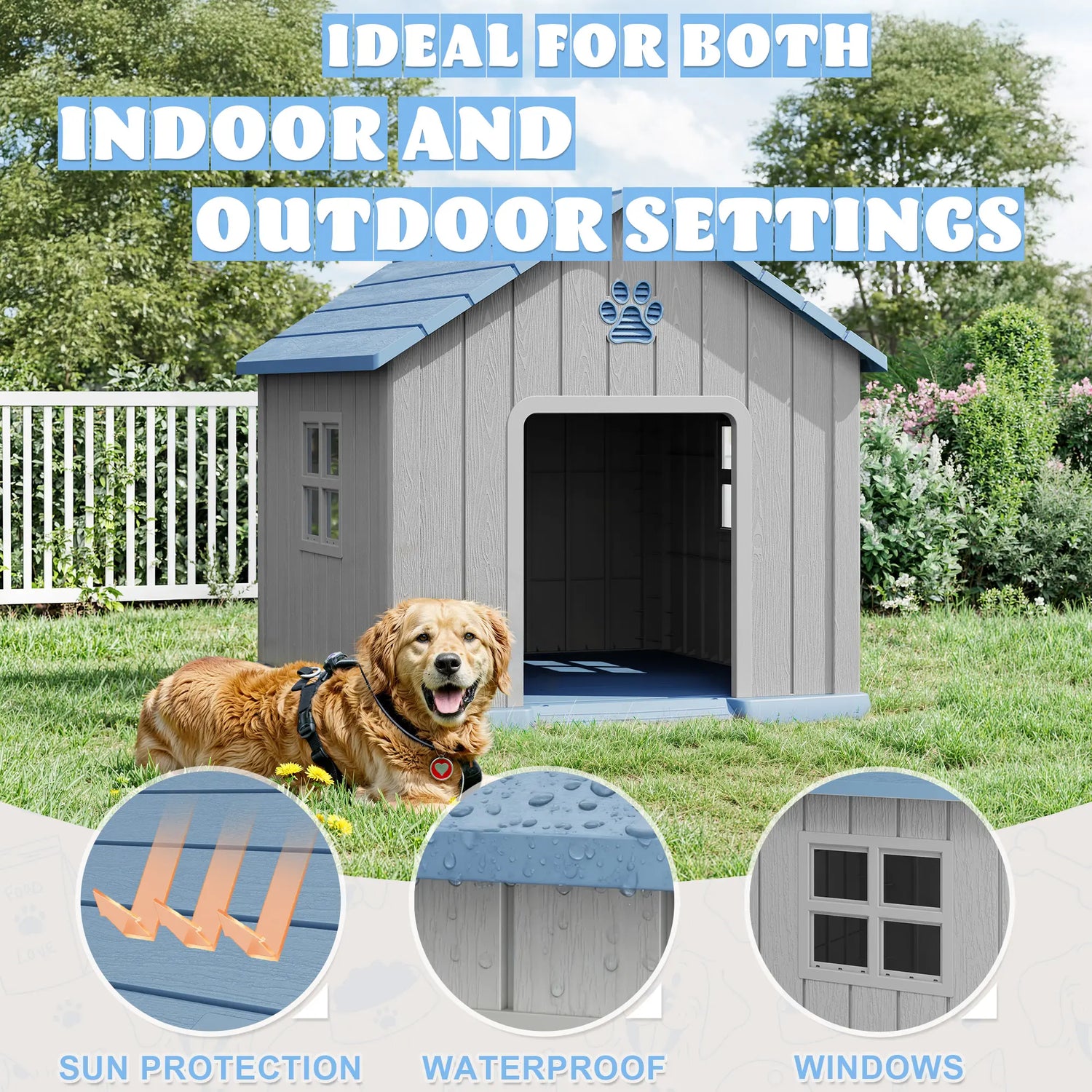 Durable Waterproof Dog House for All Sizes - Easy Clean, UV Resistant, Elevated with Air Vents &amp; Drainage Holes