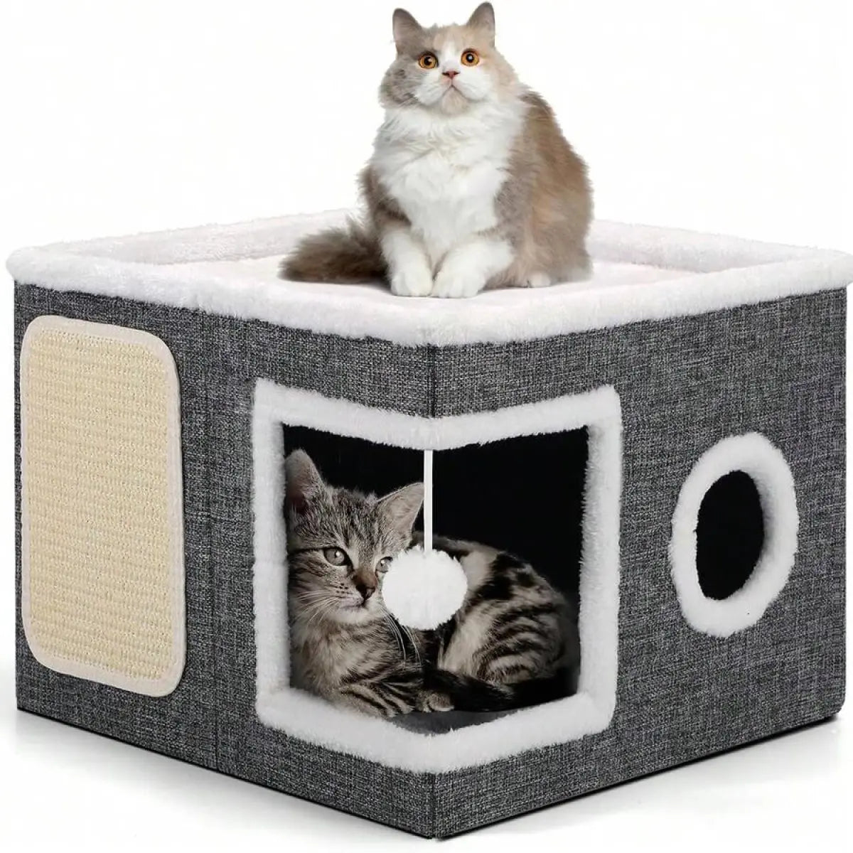 cozy indoor cat bed with fluffy balls