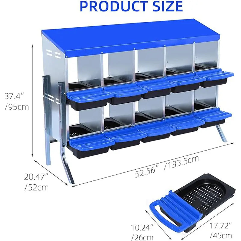 GARVEE Premium 6/8/10-Hole Chicken Nesting Box - Metal Coop with Roll Away Design for Easy Egg Collection &amp; Ventilation, Perfect for Hens, Ducks &amp; Chickens