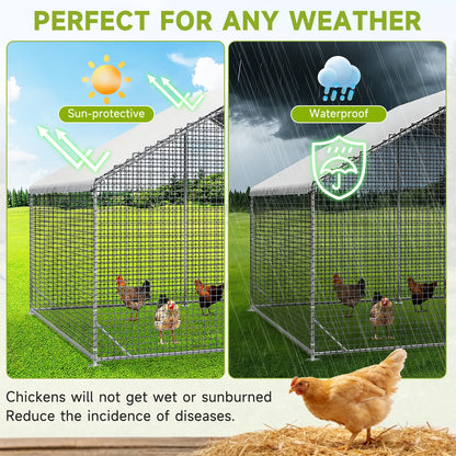 Petony Heavy-Duty Large Metal Chicken Coop - Galvanized Outdoor Poultry Cage with UV Protection & Security Lock for Backyard Hens