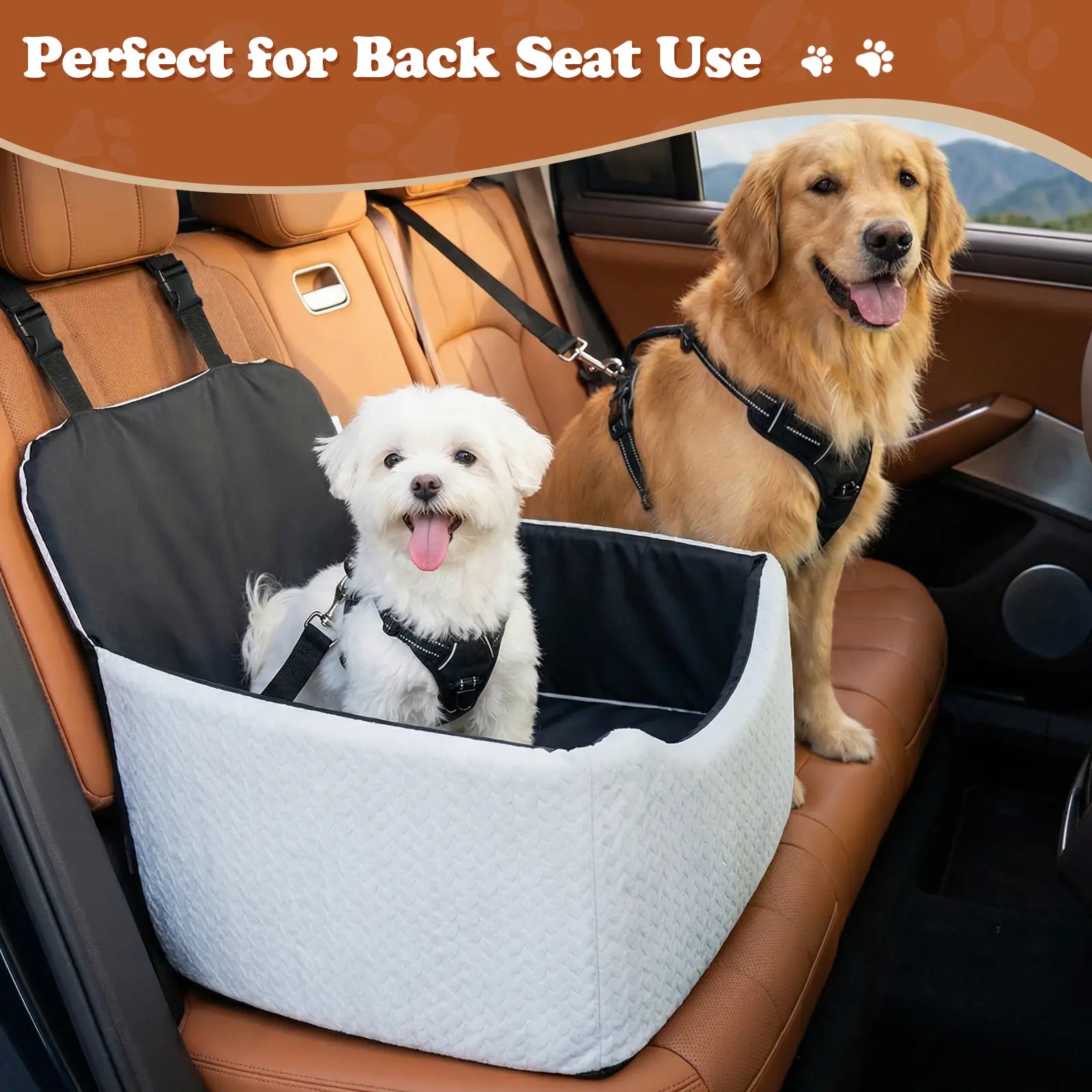VALUXE Waterproof Dog Car Booster Seat - All-Season Enclosed Design with Seat Belt Straps for Safe Pet Travel