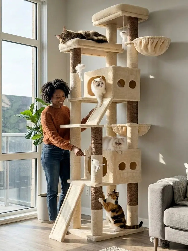 Ultimate 83-Inch Heavy Duty Cat Tower for Big Cats - Sturdy Multi-Cat Condo with Scratching Boards, Perfect for Maine Coons!