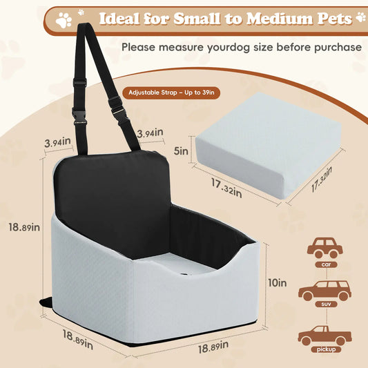 All-Season Reversible Dog Car Seat for Small Pets - Non-Slip Waterproof Travel Bed with Seat Belt Straps