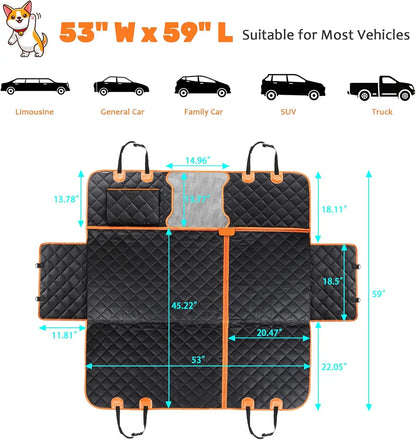Premium Waterproof Dog Car Seat Cover - Scratchproof Hammock with 4 Storage Bags & Non-Slip Backseat Protector for Cars, Trucks & SUVs - Easy to Clean & Install!