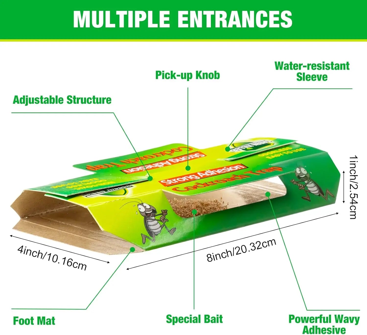 20 Pack Non-Toxic Roach Traps - Long Lasting Sticky Glue Traps with Bait for Home, Kitchen, Bathroom &amp; More - Safe for Kids &amp; Pets