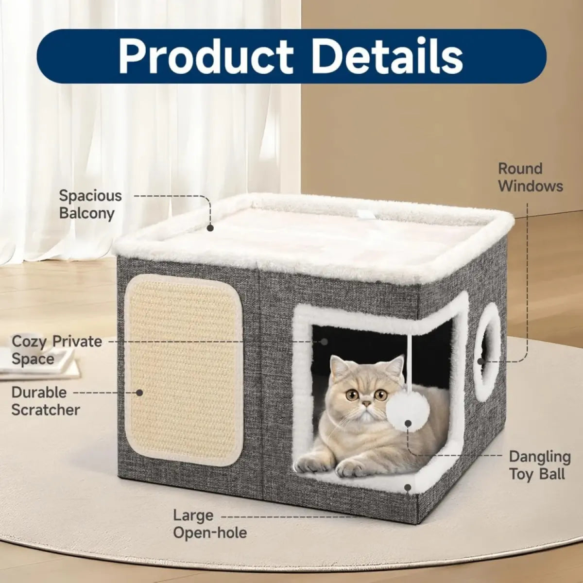cozy indoor cat bed with fluffy balls
