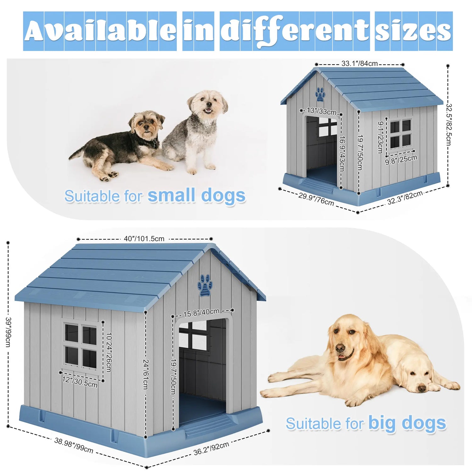 Durable Waterproof Dog House for All Sizes - Easy Clean, UV Resistant, Elevated with Air Vents &amp; Drainage Holes