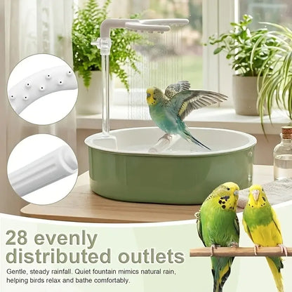 Deluxe Automatic Bird Bath & Shower - 2-in-1 with Adjustable Flow, Non-Slip Perch, and Large Basin for Parakeets, Cockatiels, Conures, and More!