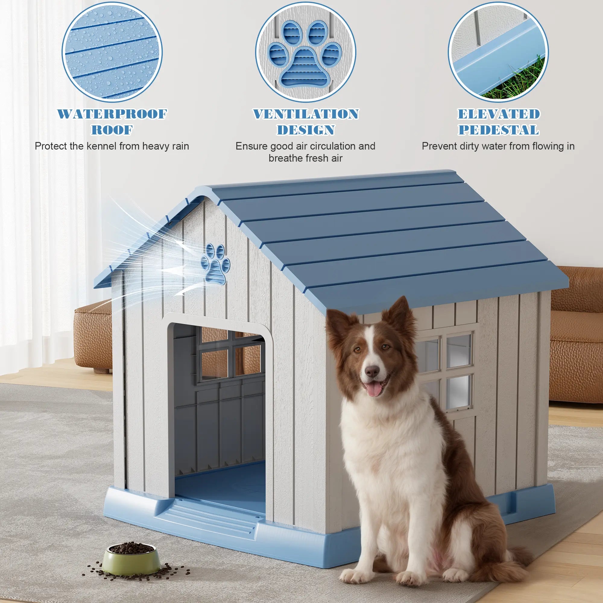 Durable Waterproof Dog House for All Sizes - Easy Clean, UV Resistant, Elevated with Air Vents &amp; Drainage Holes